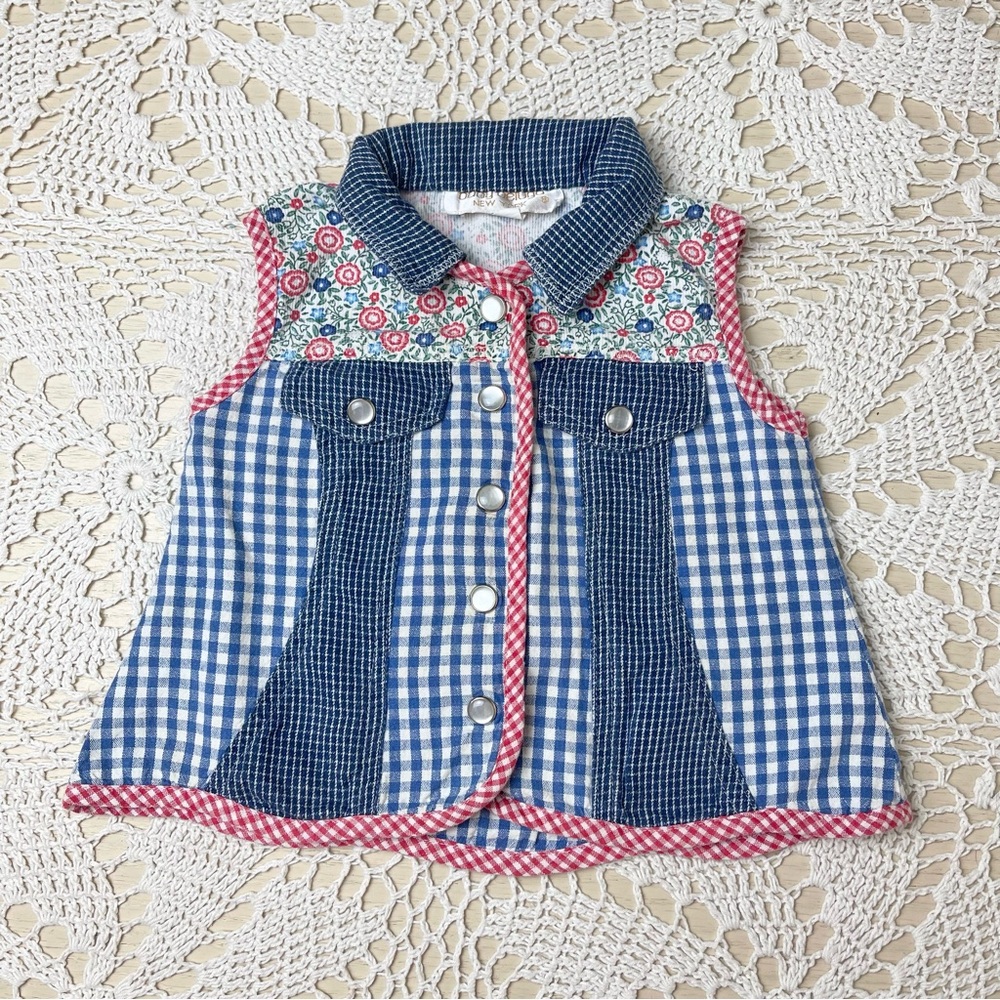Vintage 1990s Baby Beluga 12-18 Months Gingham Floral Patchwork Summer Blouse